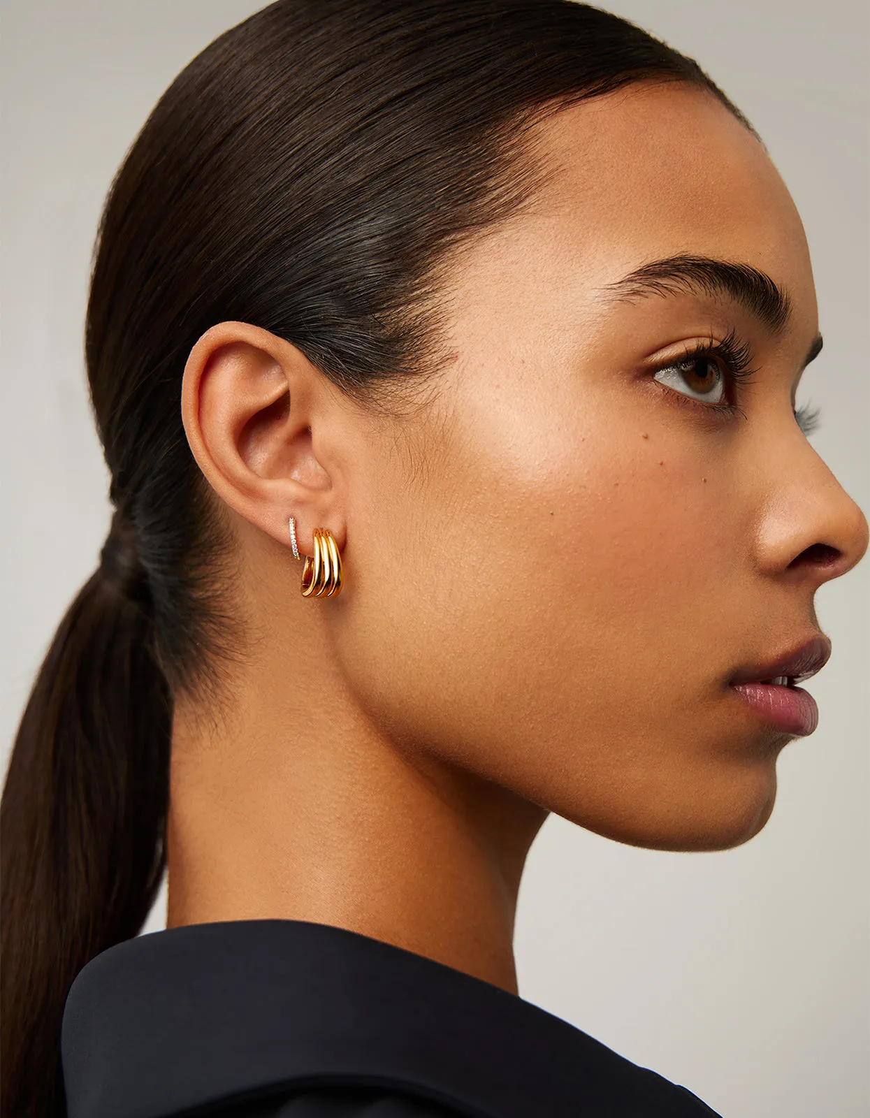 Savi Triple Ridge Hoop Earrings - Gold