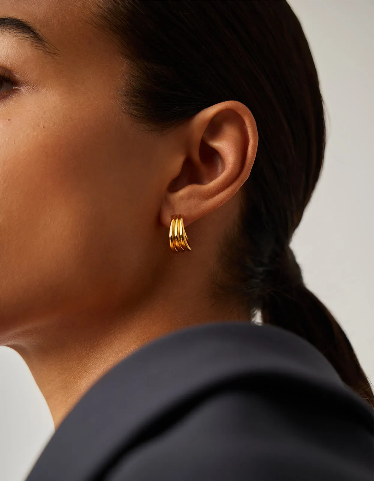 Savi Triple Ridge Hoop Earrings - Gold