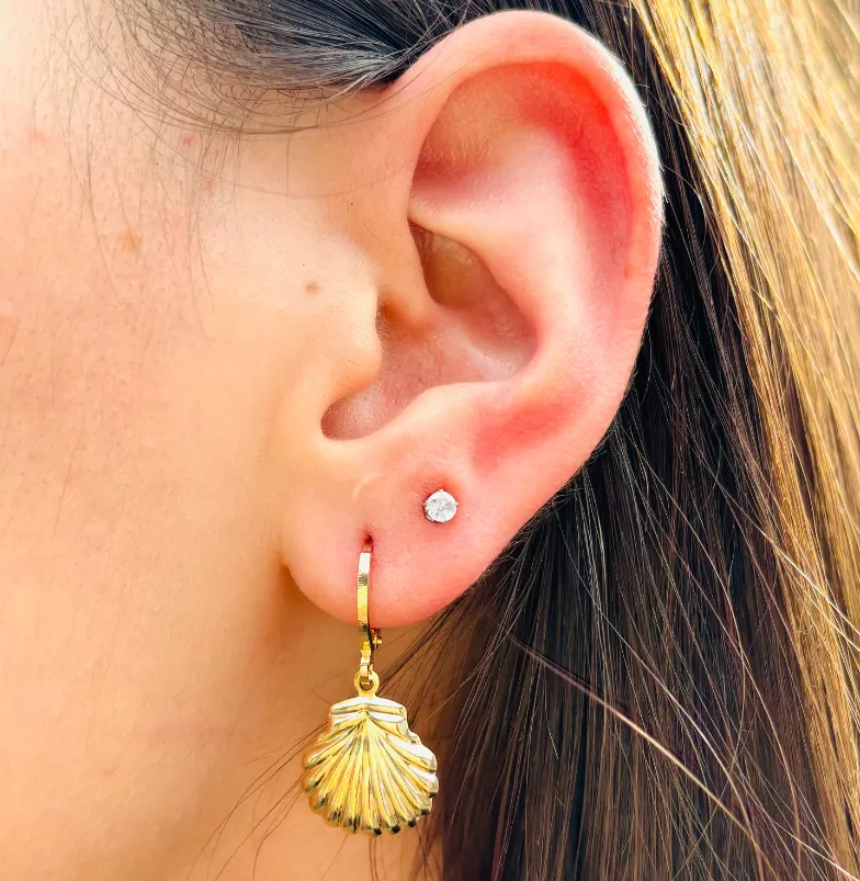 Seashell Hoop Earrings, Seashell Earrings Gold, Huggie Hoops