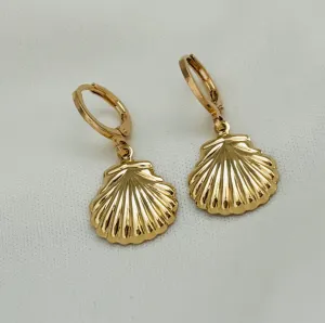 Seashell Hoop Earrings, Seashell Earrings Gold, Huggie Hoops