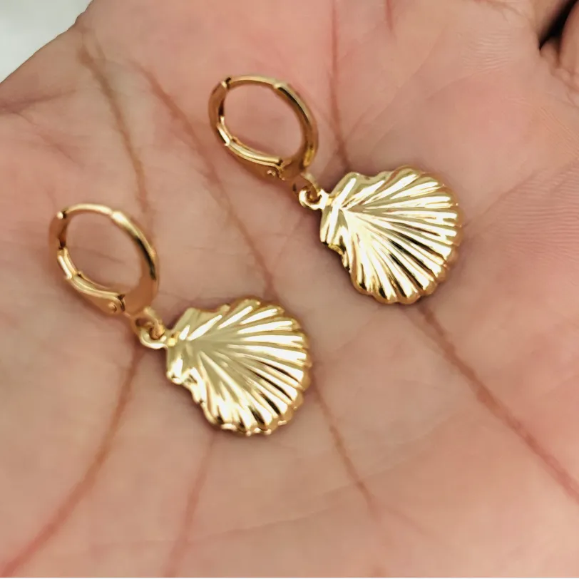 Seashell Hoop Earrings, Seashell Earrings Gold, Huggie Hoops