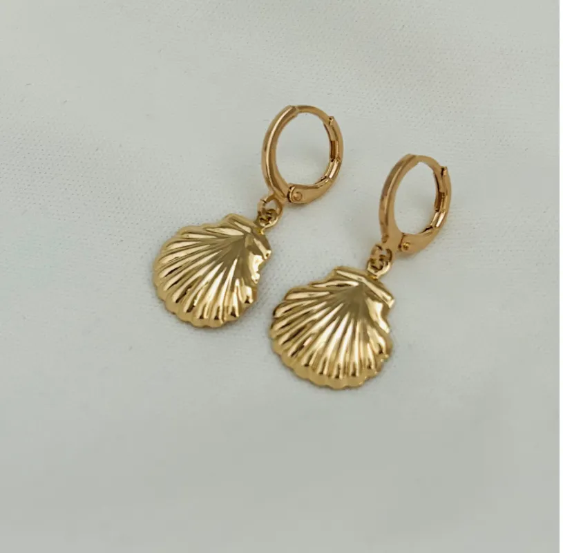 Seashell Hoop Earrings, Seashell Earrings Gold, Huggie Hoops