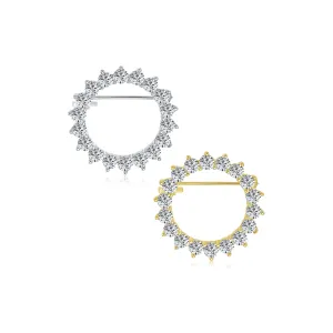 Set of 2 Bridal Marquise CZ Circle Brooch Pin for Wedding Gold Silver Plated