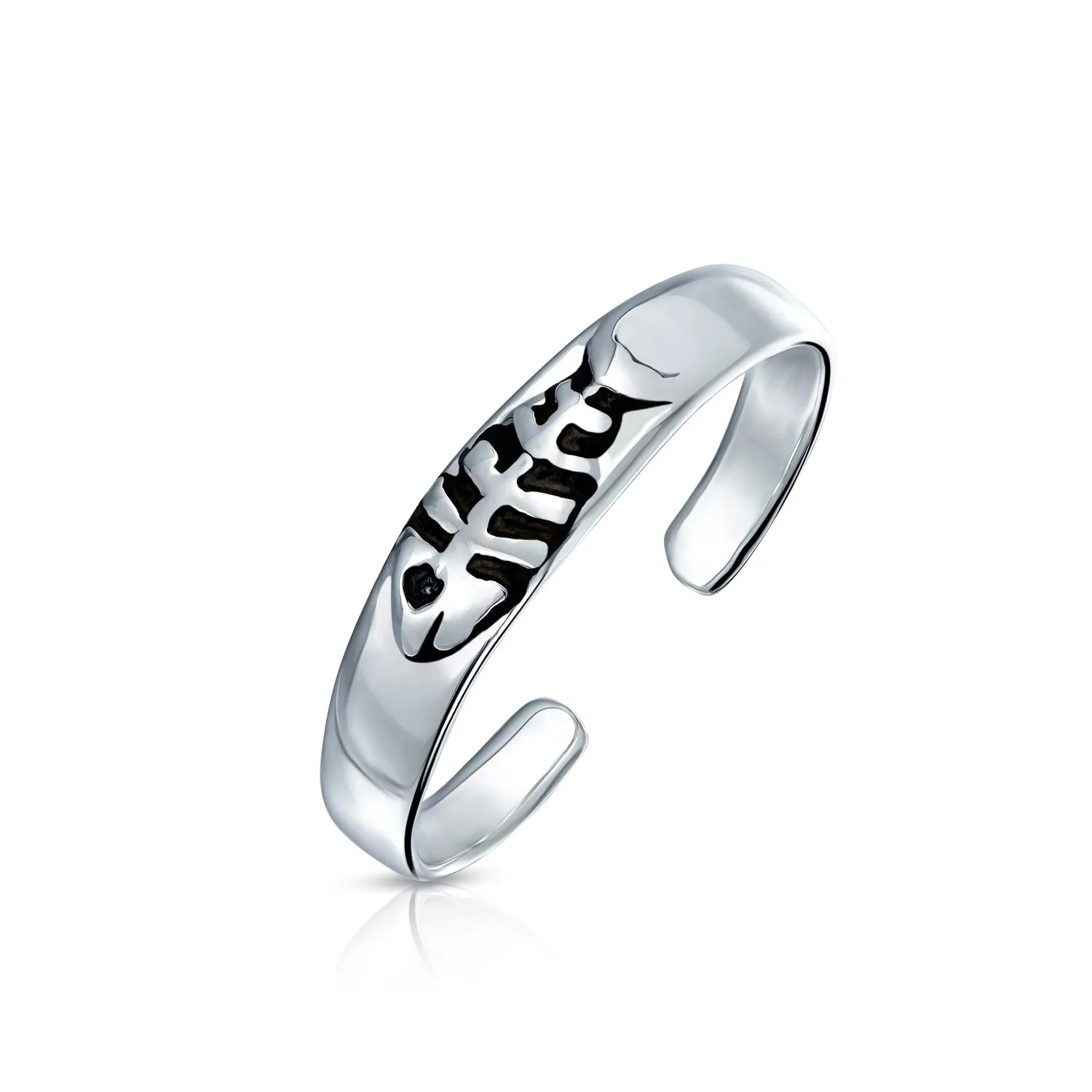 Set of 2 Nautical Fish Bone and Punk Rocker Skull Midi Toe Ring Sterling Silver