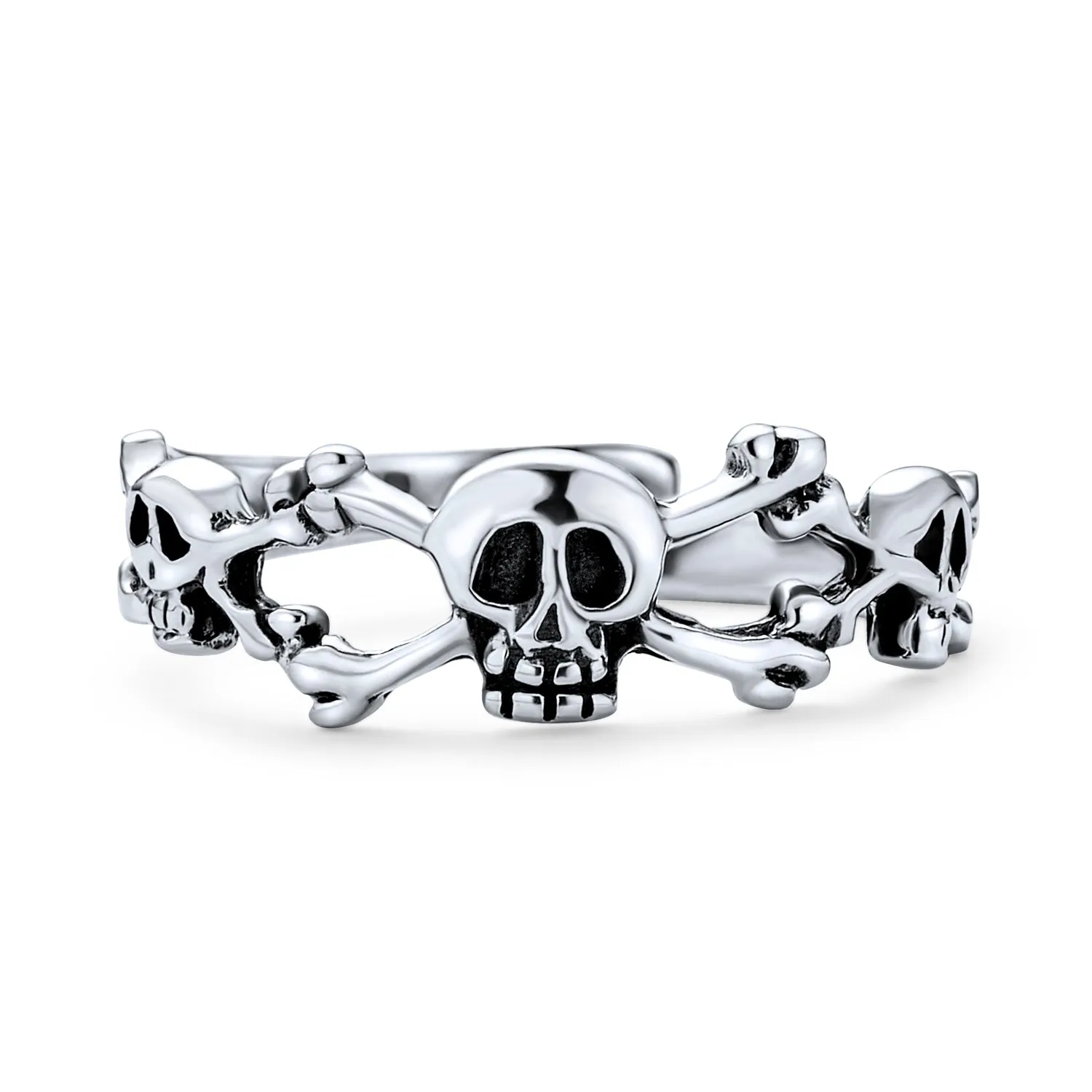 Set of 2 Nautical Fish Bone and Punk Rocker Skull Midi Toe Ring Sterling Silver