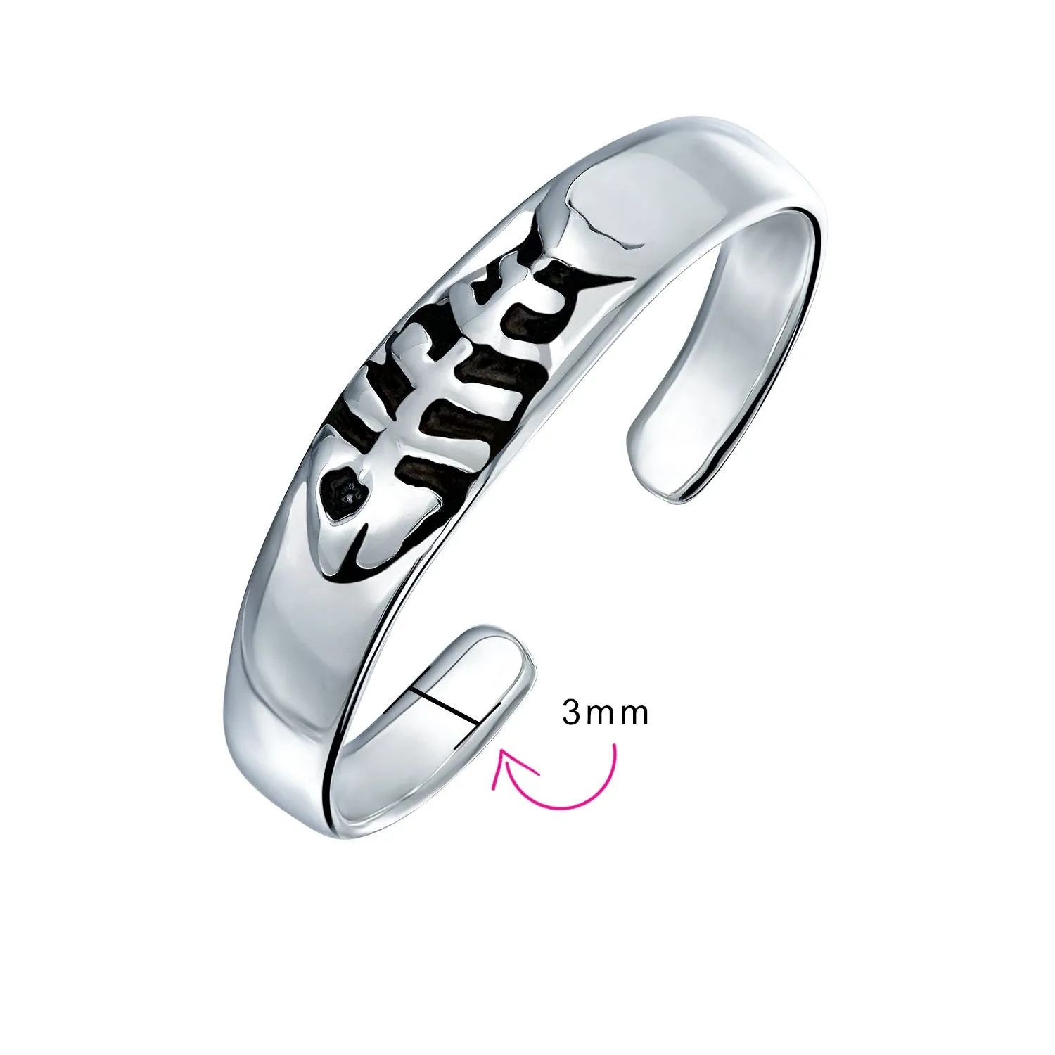 Set of 2 Nautical Fish Bone and Punk Rocker Skull Midi Toe Ring Sterling Silver