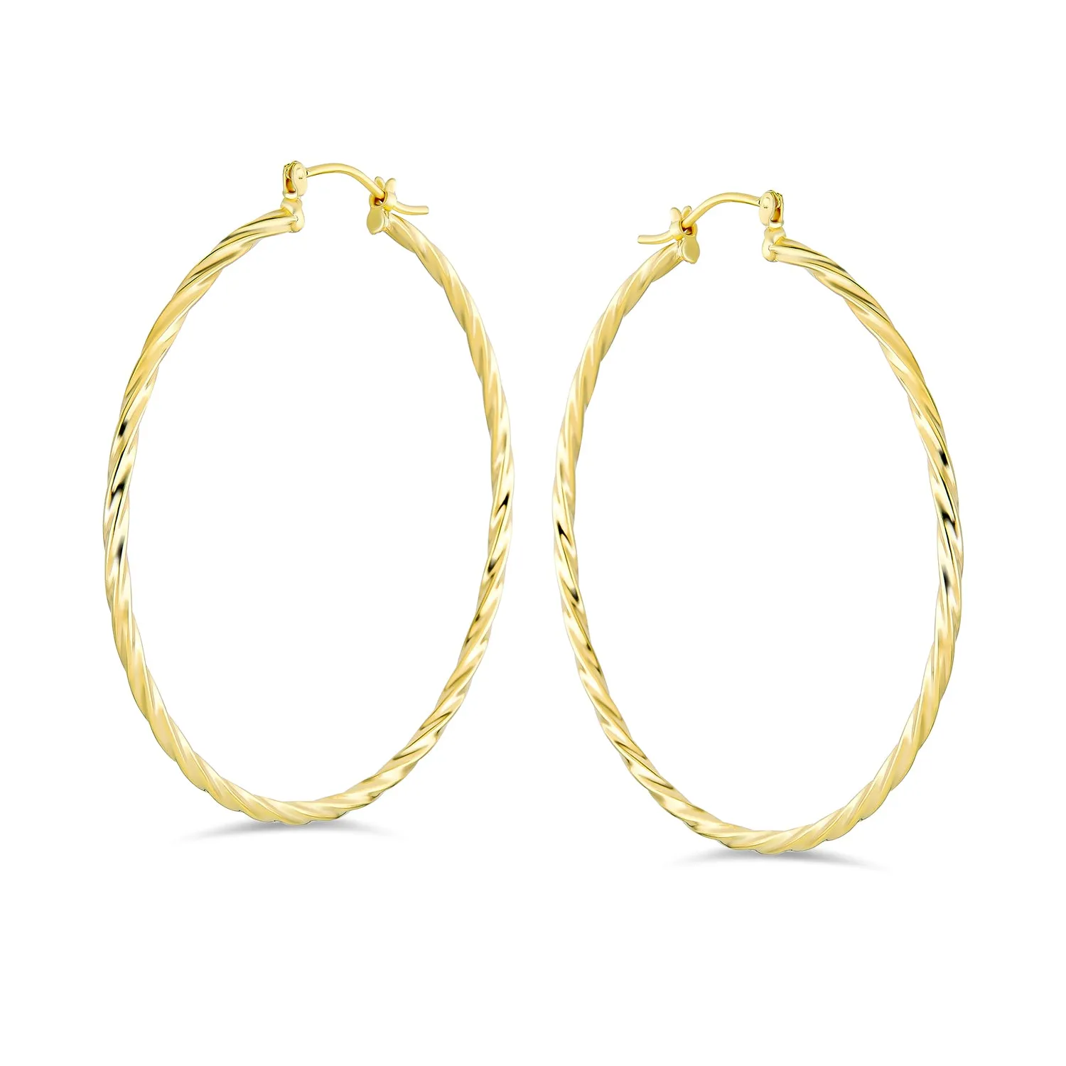 Set of 2 Rope Cable Wide Large Hoop Earrings Gold Plated 2 Inch & 2.25 Inch