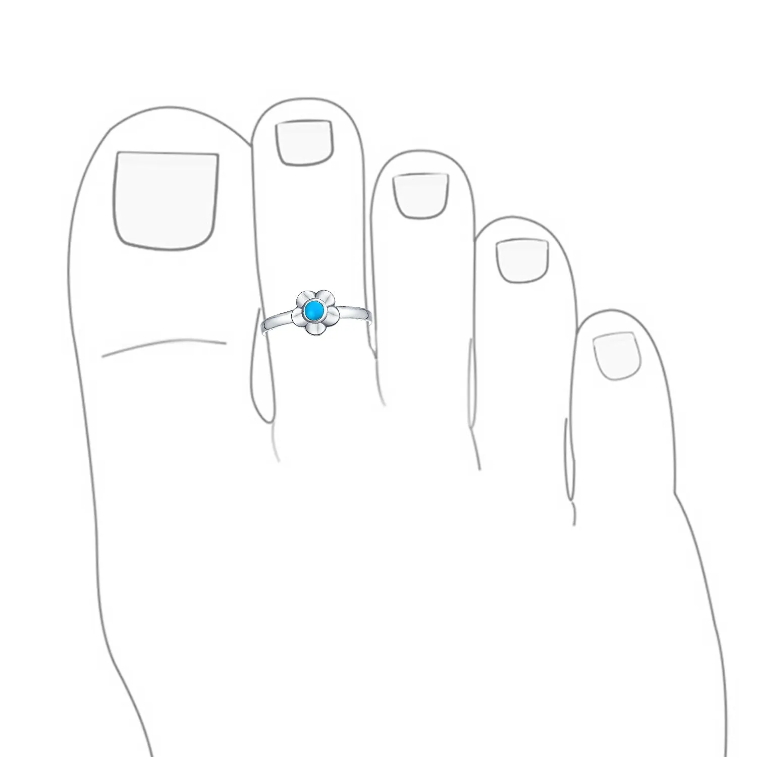 Set of 2 Sun Flower Blue Turquoise and Lucky Red Ladybug Midi Toe Ring Silver