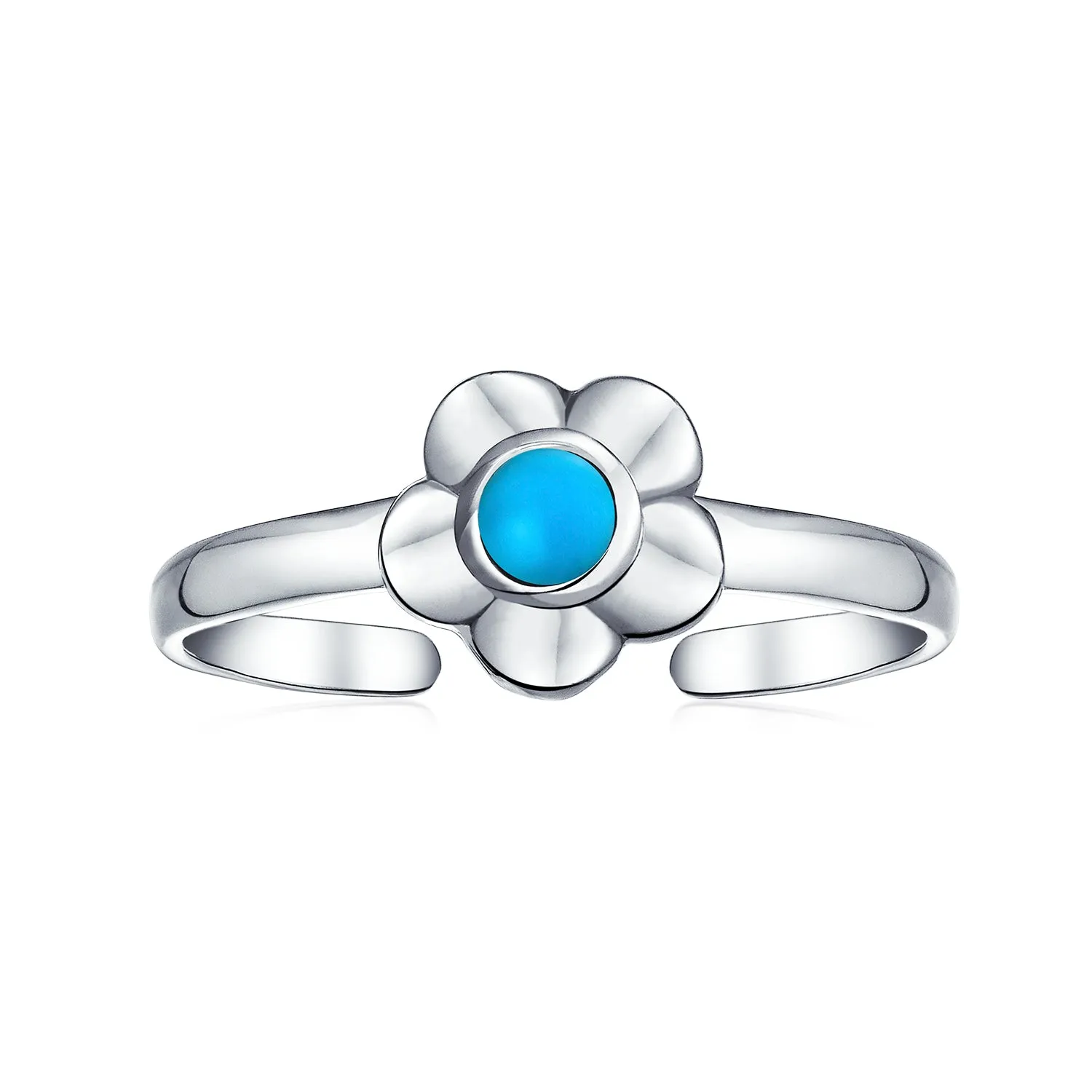Set of 2 Sun Flower Blue Turquoise and Lucky Red Ladybug Midi Toe Ring Silver