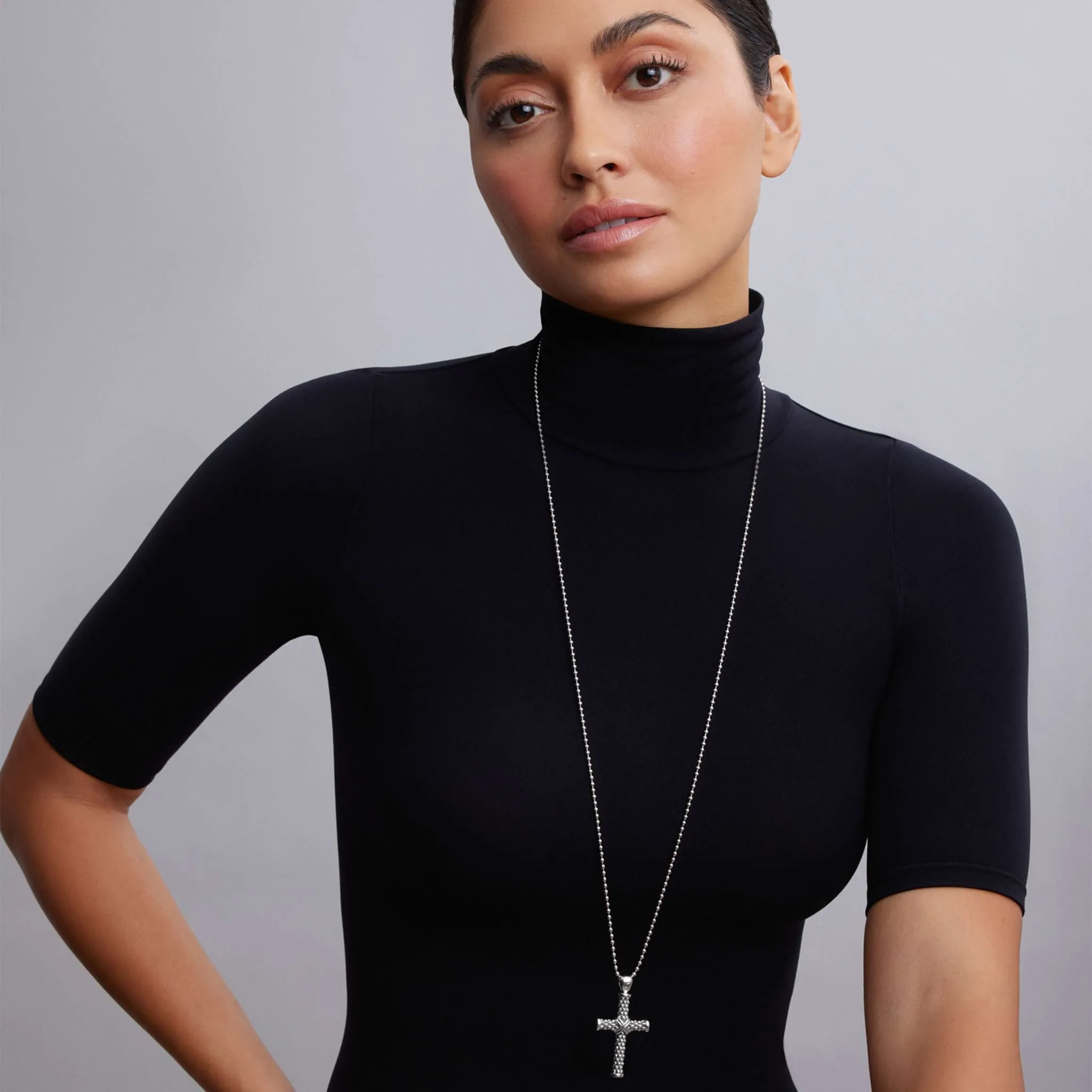 Signature Caviar Caviar Beaded Cross Pendant Necklace