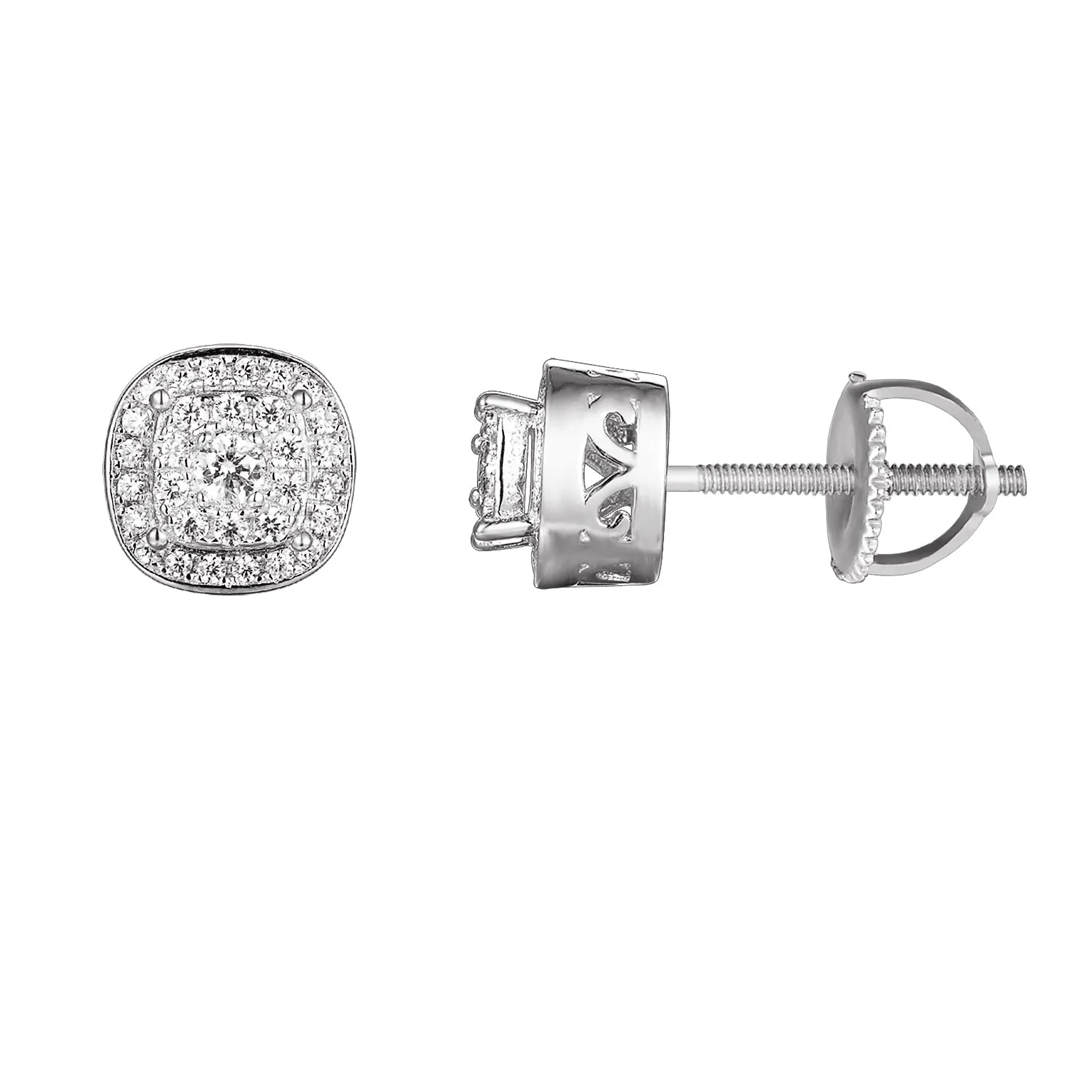 Silver 3D Custom Prong Set Bling Stud Earrings