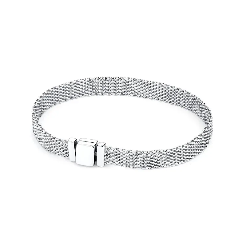 Silver Bracelets Bangles Crystal Ball Love Heart Clasp Beads Charms Moments Bracelet For Women DIY Jewelry