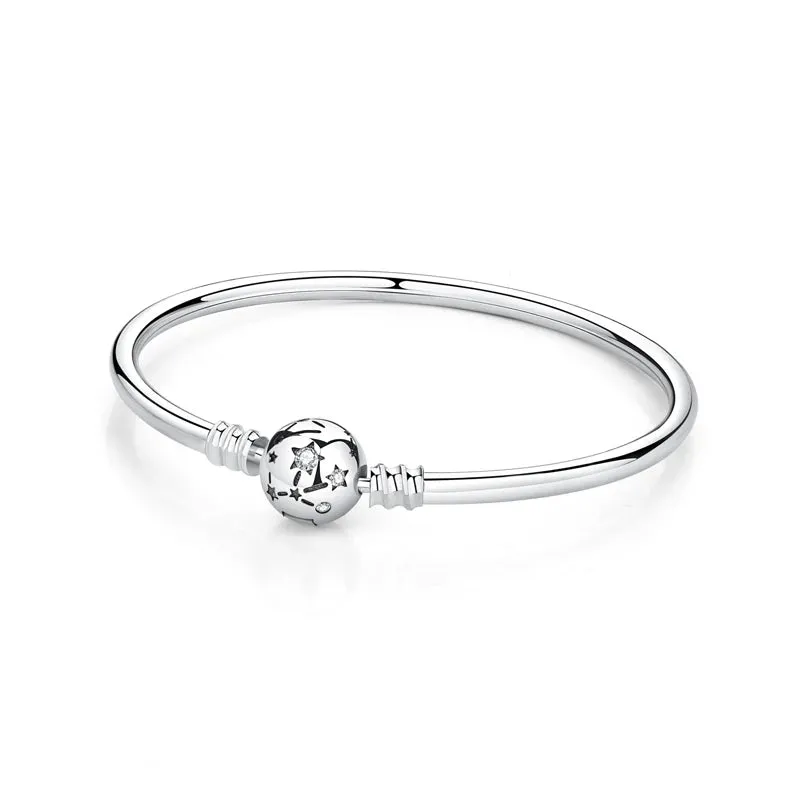 Silver Bracelets Bangles Crystal Ball Love Heart Clasp Beads Charms Moments Bracelet For Women DIY Jewelry
