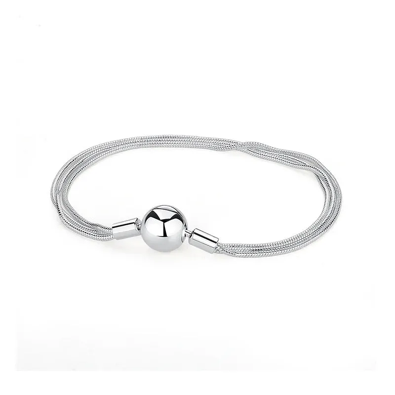 Silver Bracelets Bangles Crystal Ball Love Heart Clasp Beads Charms Moments Bracelet For Women DIY Jewelry
