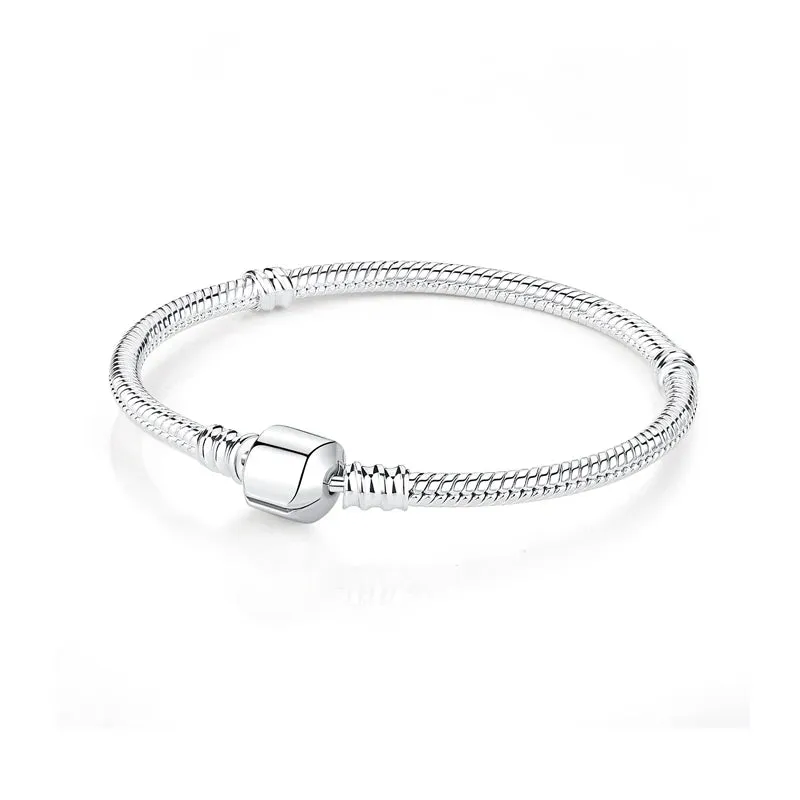 Silver Bracelets Bangles Crystal Ball Love Heart Clasp Beads Charms Moments Bracelet For Women DIY Jewelry