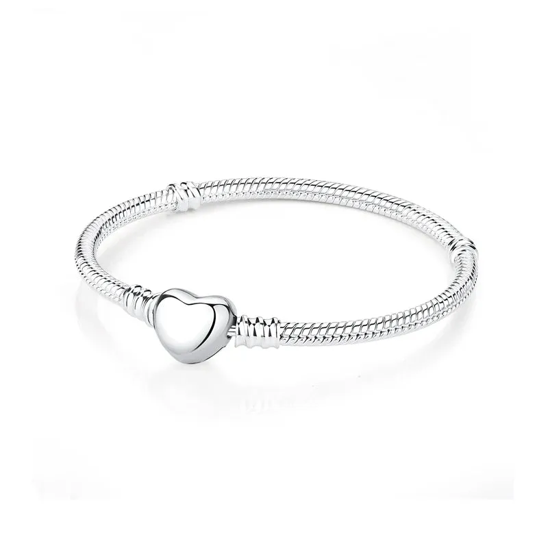 Silver Bracelets Bangles Crystal Ball Love Heart Clasp Beads Charms Moments Bracelet For Women DIY Jewelry