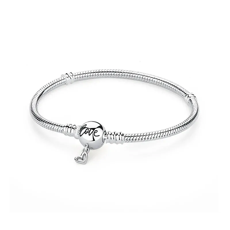Silver Bracelets Bangles Crystal Ball Love Heart Clasp Beads Charms Moments Bracelet For Women DIY Jewelry