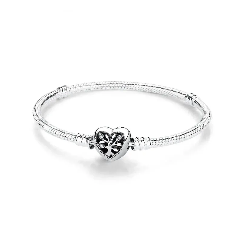 Silver Bracelets Bangles Crystal Ball Love Heart Clasp Beads Charms Moments Bracelet For Women DIY Jewelry