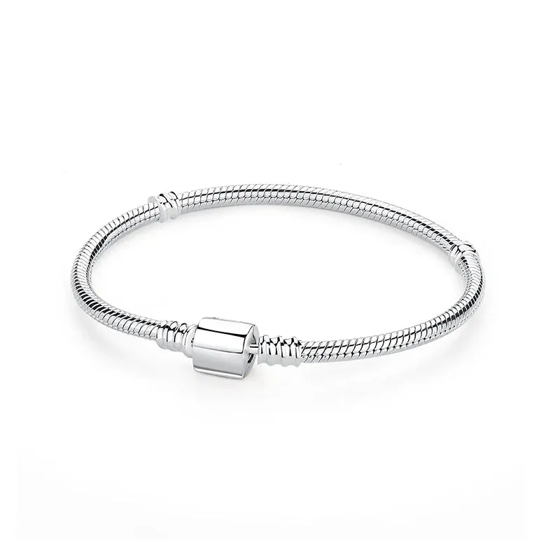 Silver Bracelets Bangles Crystal Ball Love Heart Clasp Beads Charms Moments Bracelet For Women DIY Jewelry