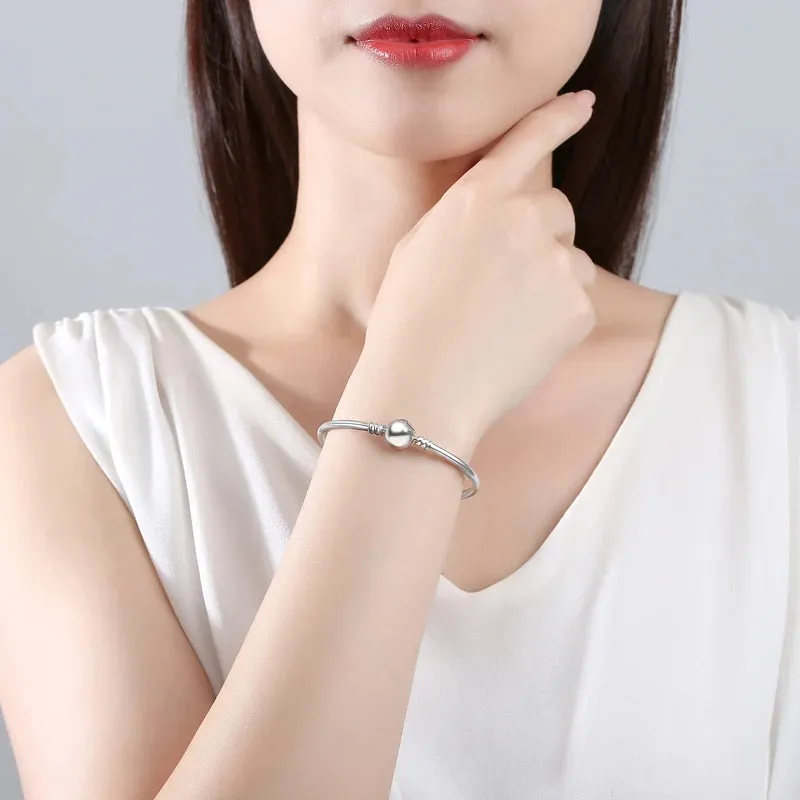 Silver Bracelets Bangles Crystal Ball Love Heart Clasp Beads Charms Moments Bracelet For Women DIY Jewelry