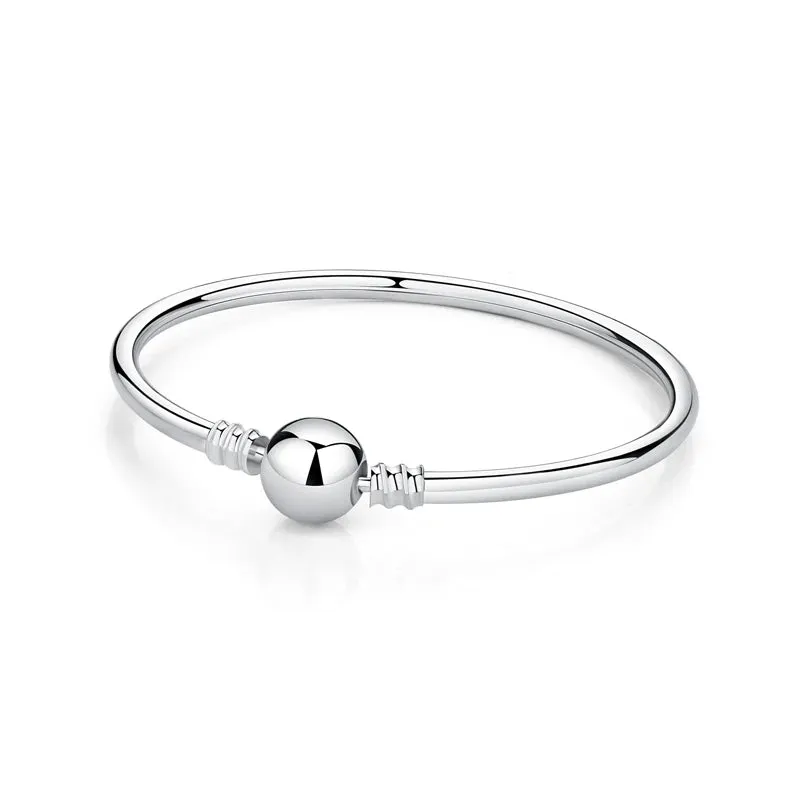 Silver Bracelets Bangles Crystal Ball Love Heart Clasp Beads Charms Moments Bracelet For Women DIY Jewelry