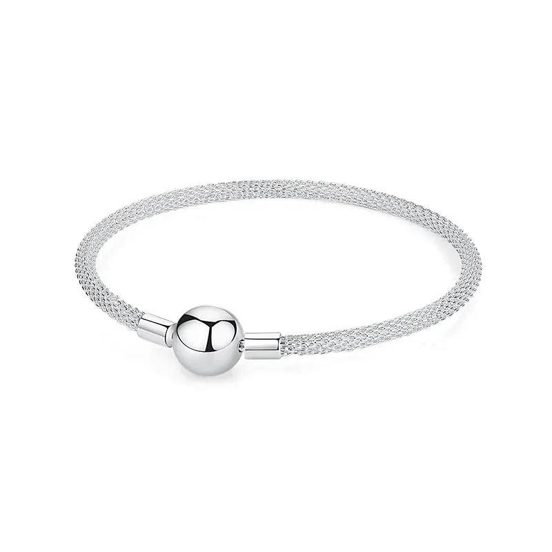 Silver Bracelets Bangles Crystal Ball Love Heart Clasp Beads Charms Moments Bracelet For Women DIY Jewelry