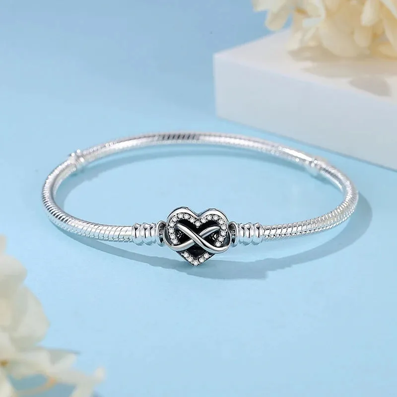 Silver Bracelets Bangles Crystal Ball Love Heart Clasp Beads Charms Moments Bracelet For Women DIY Jewelry