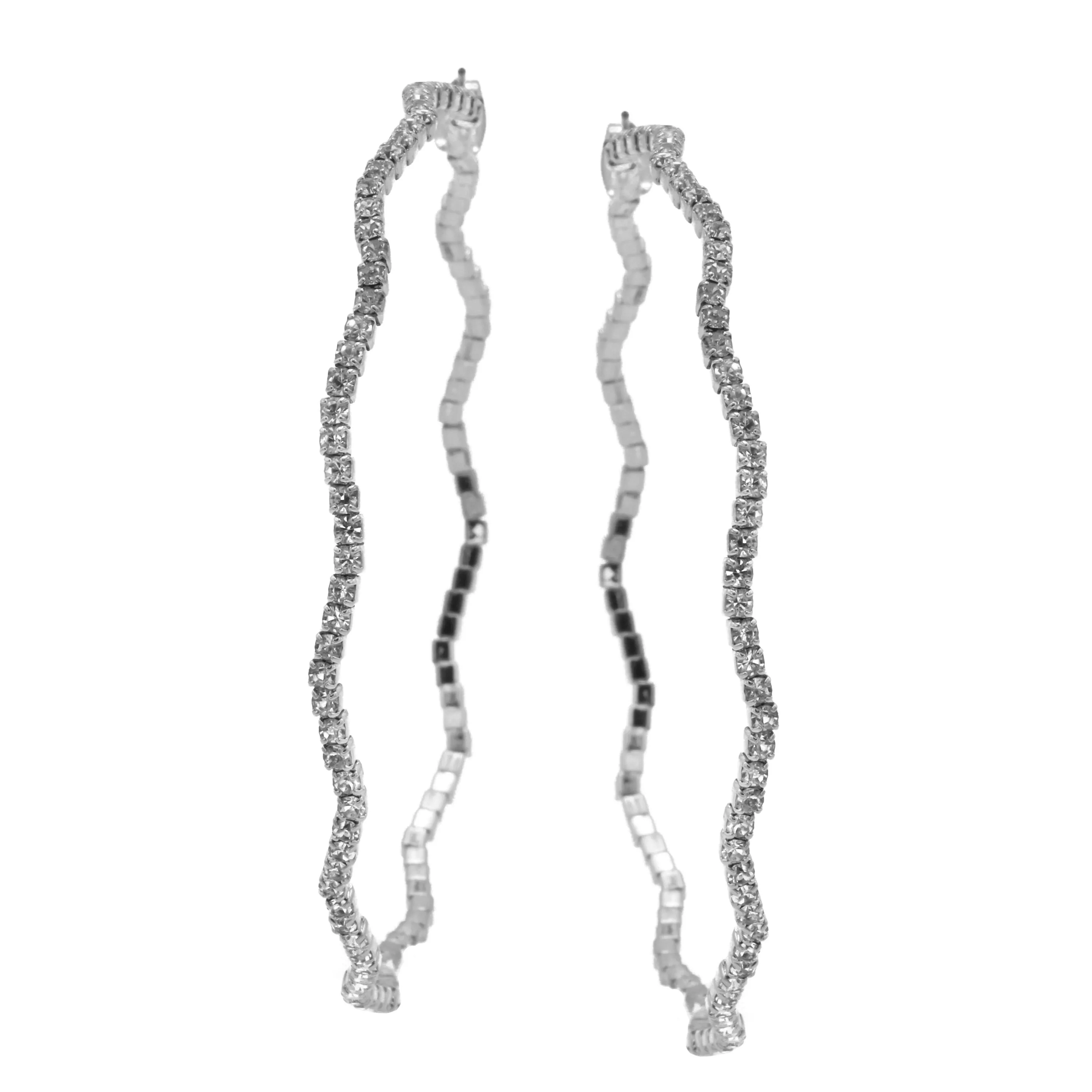 SILVER RHINESTONE HOOP EARRINGS 3" INCH DIAMETER#HNE90615RD(IC25)