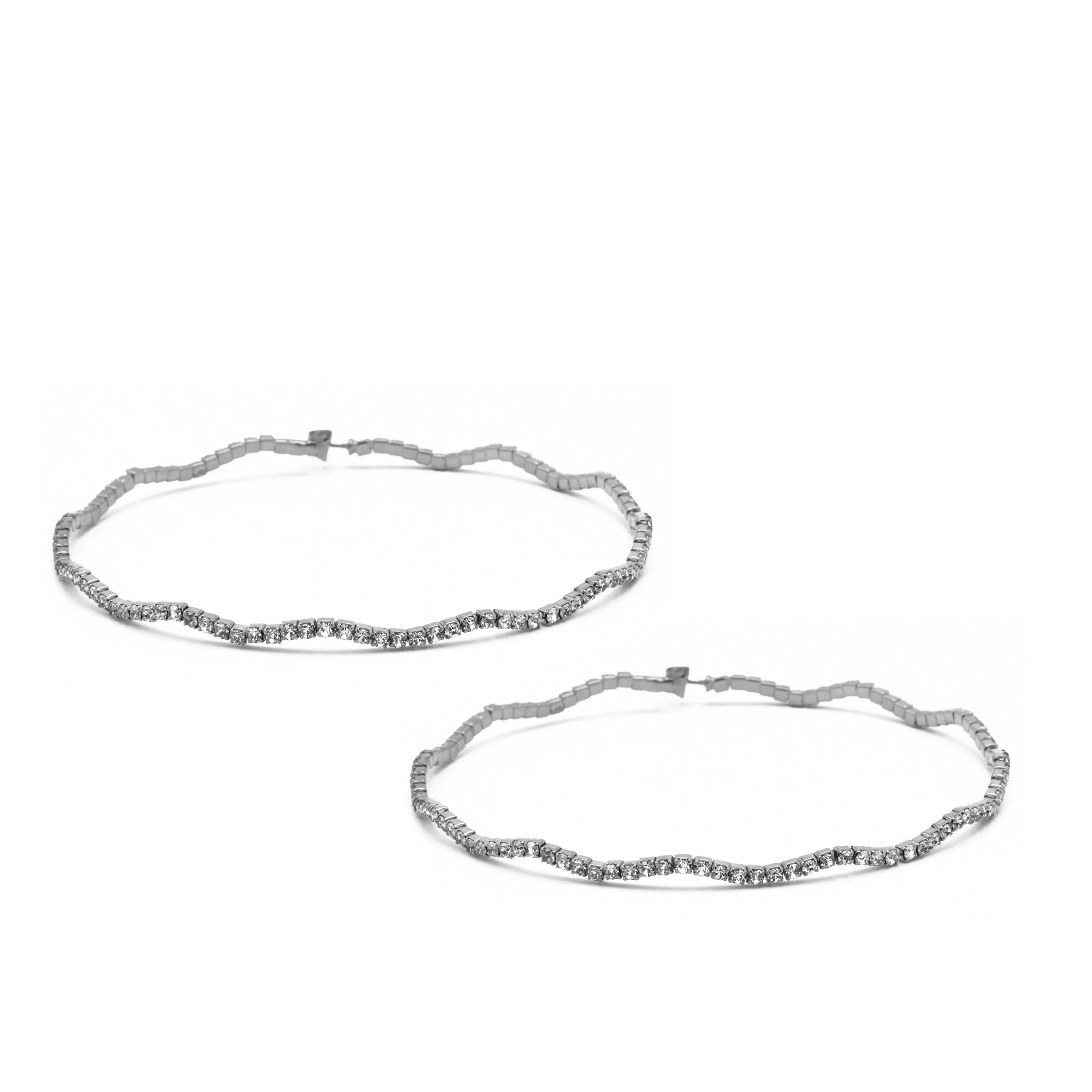SILVER RHINESTONE HOOP EARRINGS 3" INCH DIAMETER#HNE90615RD(IC25)