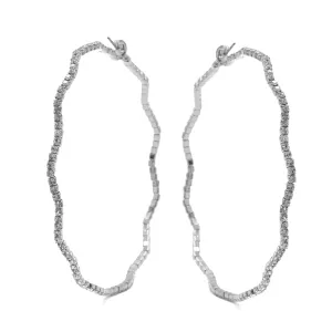 SILVER RHINESTONE HOOP EARRINGS 3" INCH DIAMETER#HNE90615RD(IC25)