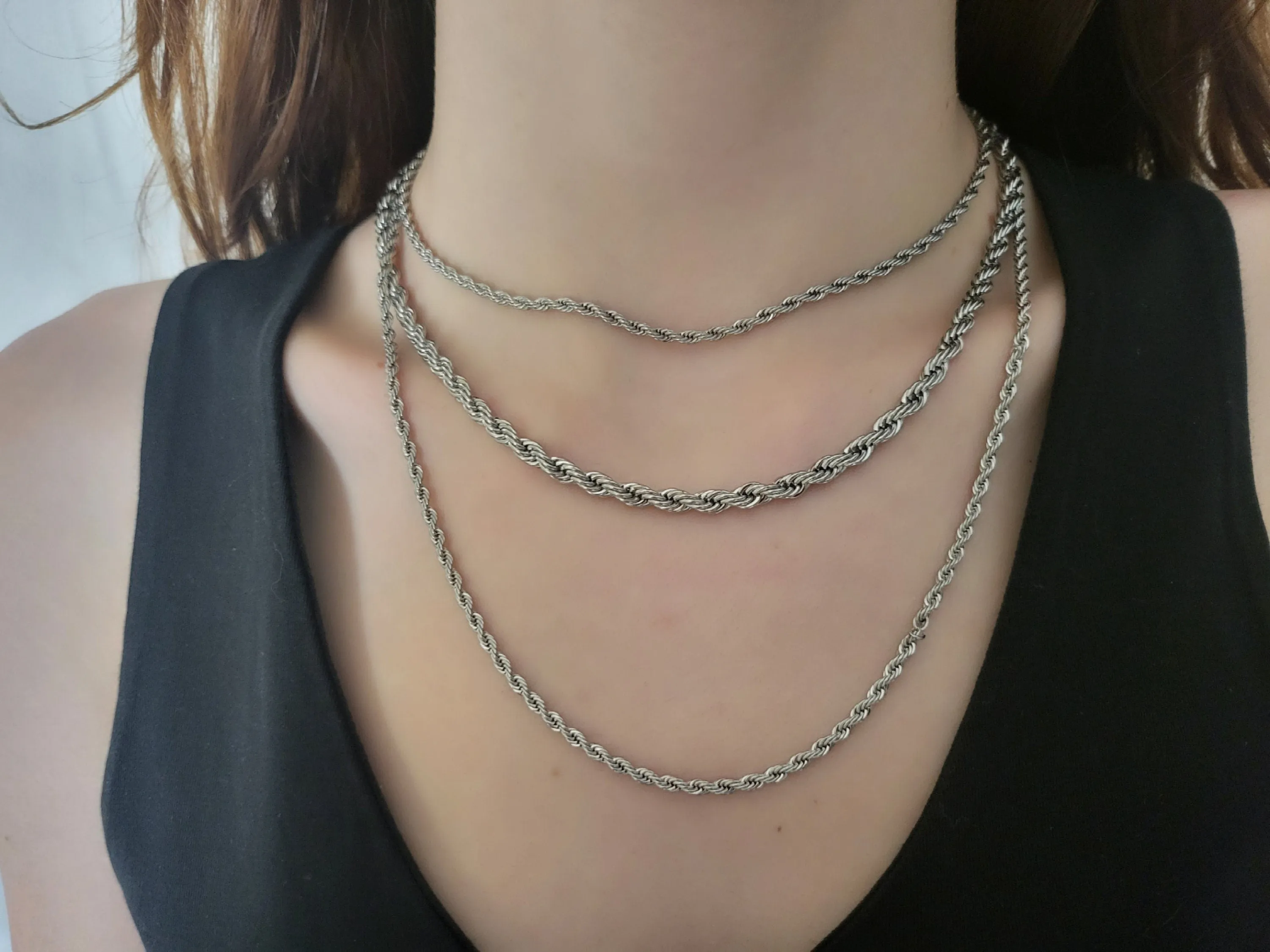 Silver Stainless Steel  Unisex Chain Necklace,WATERPROOF, Men Chain Necklaces, Christmas Gift.