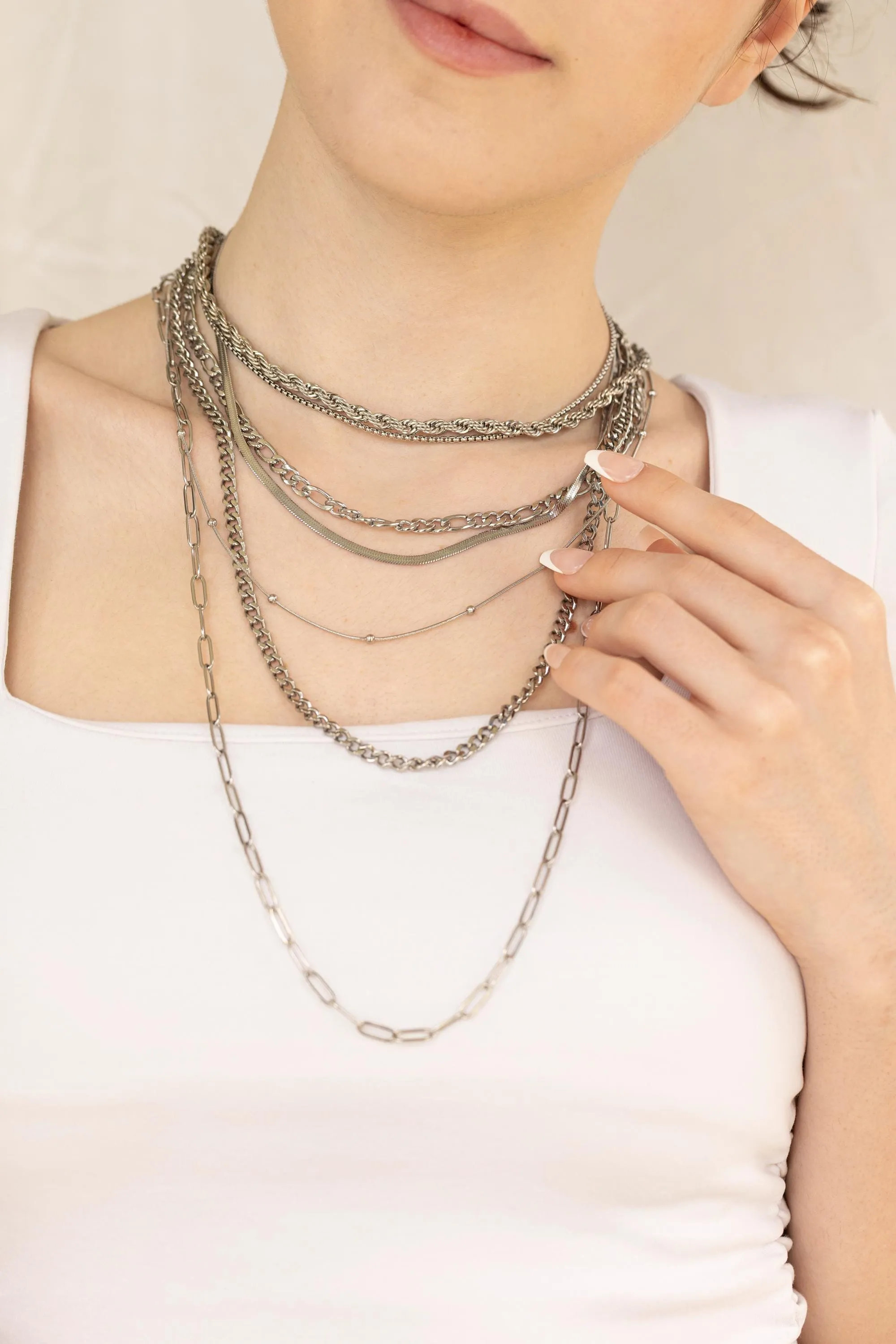 Silver Stainless Steel  Unisex Chain Necklace,WATERPROOF, Men Chain Necklaces, Christmas Gift.