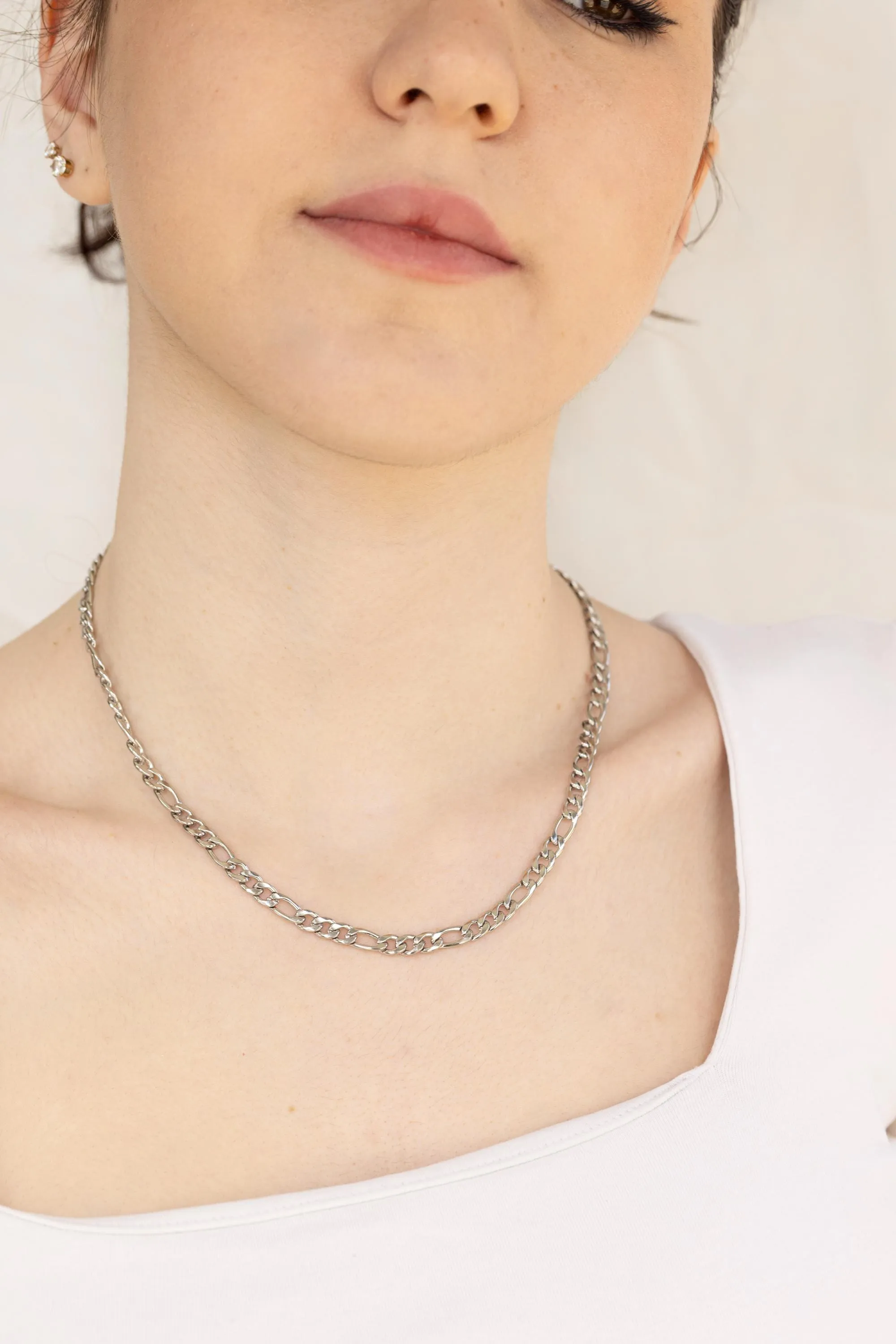 Silver Stainless Steel  Unisex Chain Necklace,WATERPROOF, Men Chain Necklaces, Christmas Gift.