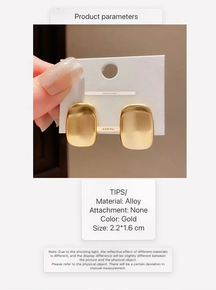 Silver Tone Rounded Square Domed Plate Stud Earrings