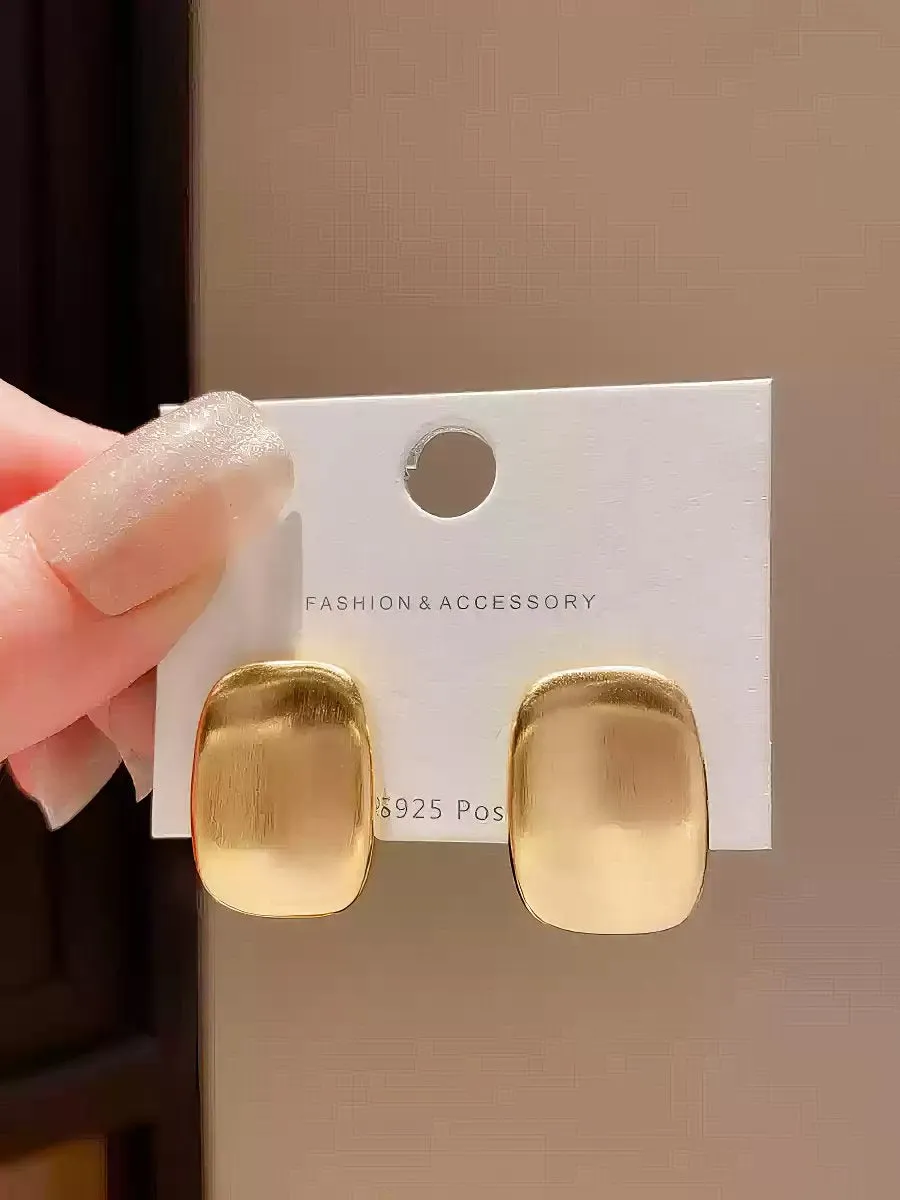 Silver Tone Rounded Square Domed Plate Stud Earrings