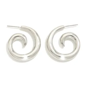 Silver Tone Swirl Hoop Earrings