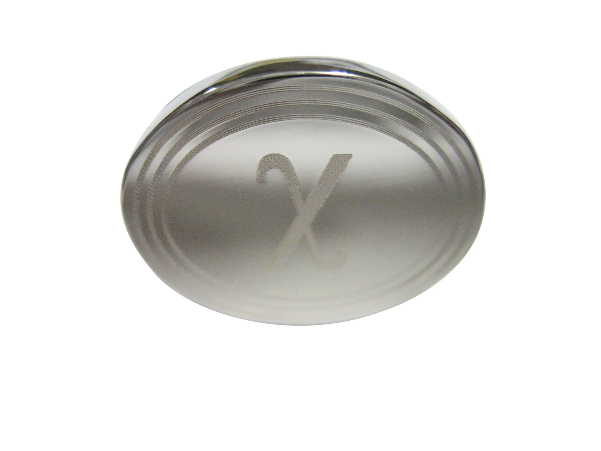 Silver Toned Etched Oval Greek Letter Chi Pendant Adjustable Size Fashion Ring