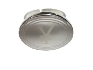 Silver Toned Etched Oval Japanese Yen Currency Sign Adjustable Size Fashion Ring