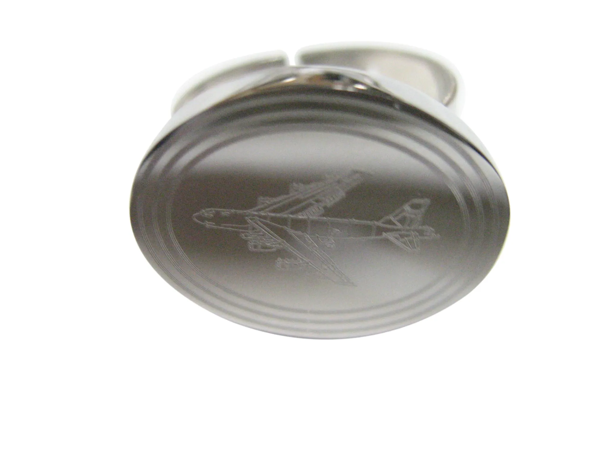 Silver Toned Etched Oval Jumbo Jet Plane Adjustable Size Fashion Ring