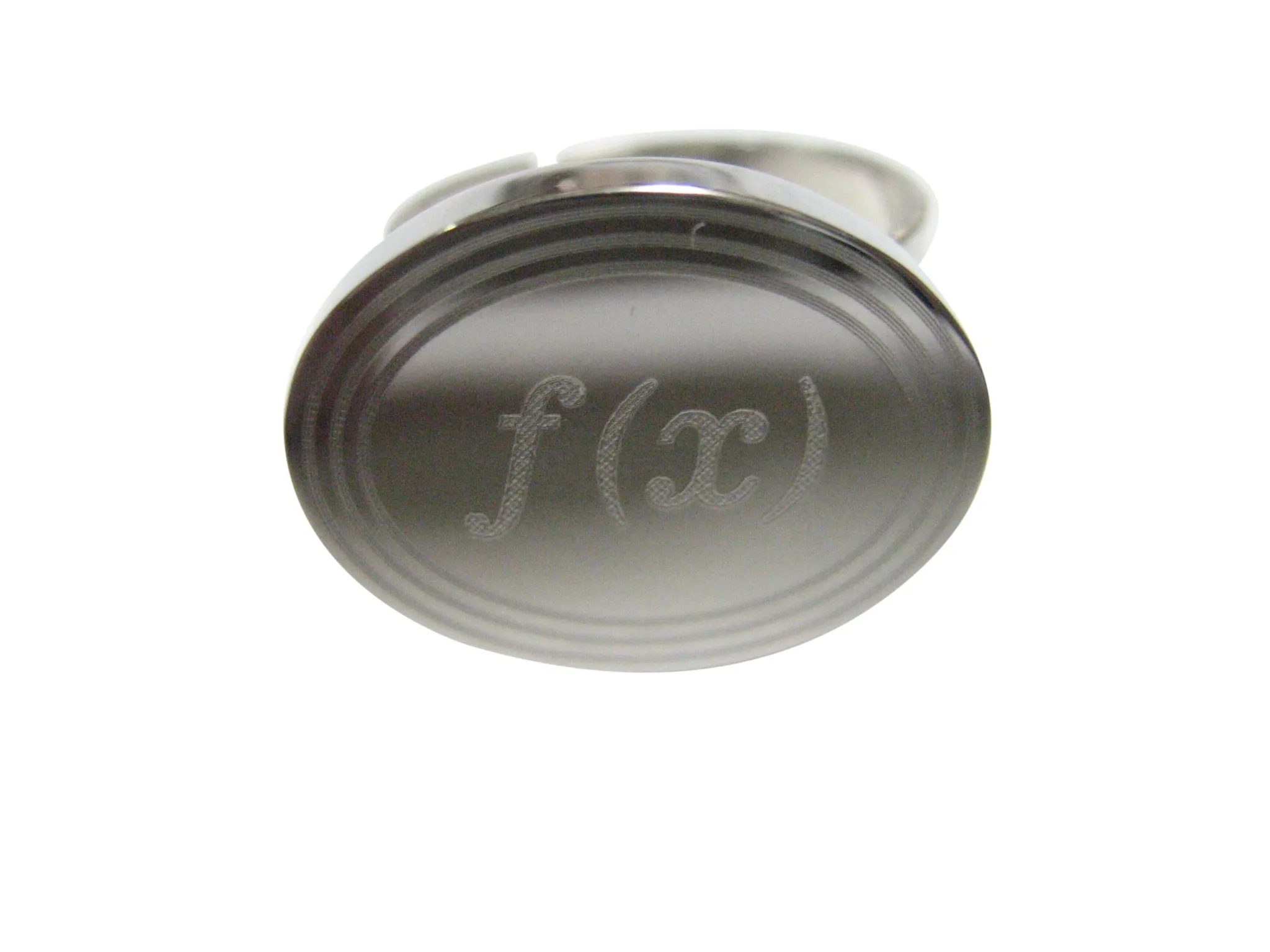 Silver Toned Etched Oval Mathematical Function of X Adjustable Size Fashion Ring