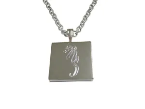 Silver Toned Etched Sea Horse Pendant Necklace