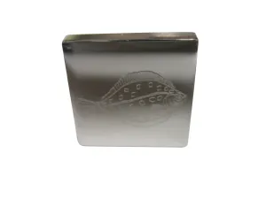 Silver Toned Square Etched Flounder Halibut Flatfish Adjustable Size Fashion Ring