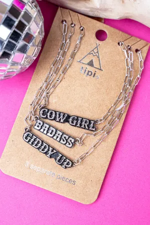 Silvertone Cowgirl Triple Necklace