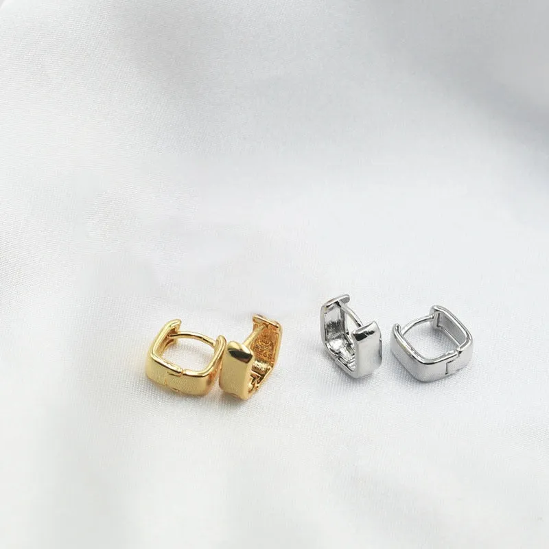 Simple Square Silver Plated Hoop Earrings For Women