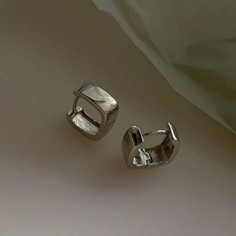 Simple Square Silver Plated Hoop Earrings For Women