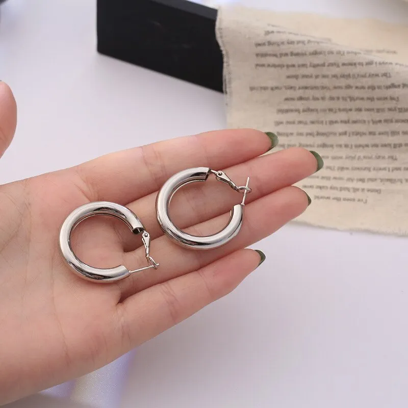 Simple Square Silver Plated Hoop Earrings For Women