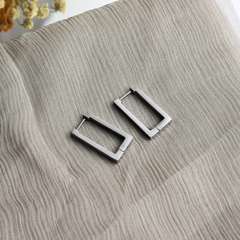 Simple Square Silver Plated Hoop Earrings For Women