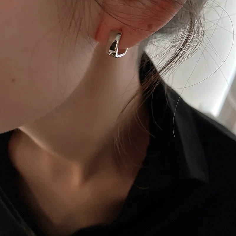 Simple Square Silver Plated Hoop Earrings For Women