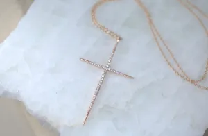 Slim Tapered Diamond Cross Necklace