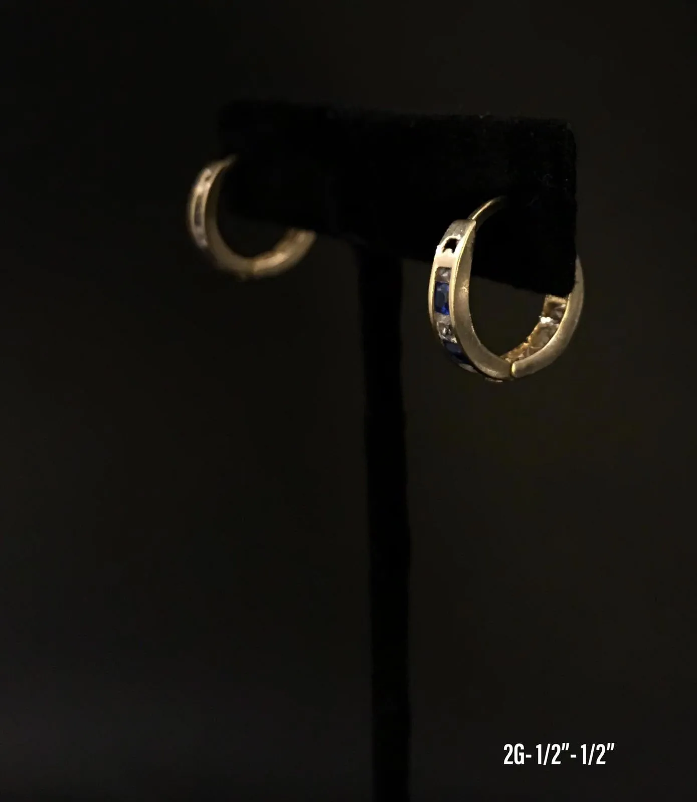 Small hoop with stones earrings 10K solid gold